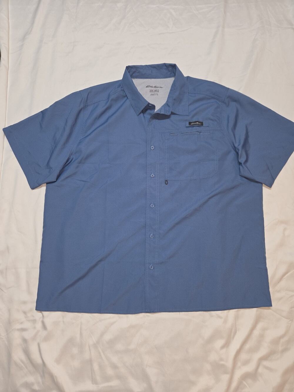 Eddie Bauer Men Button Down Shirt Short Sleeve Outdoor Top Vented Blue Sz XXL